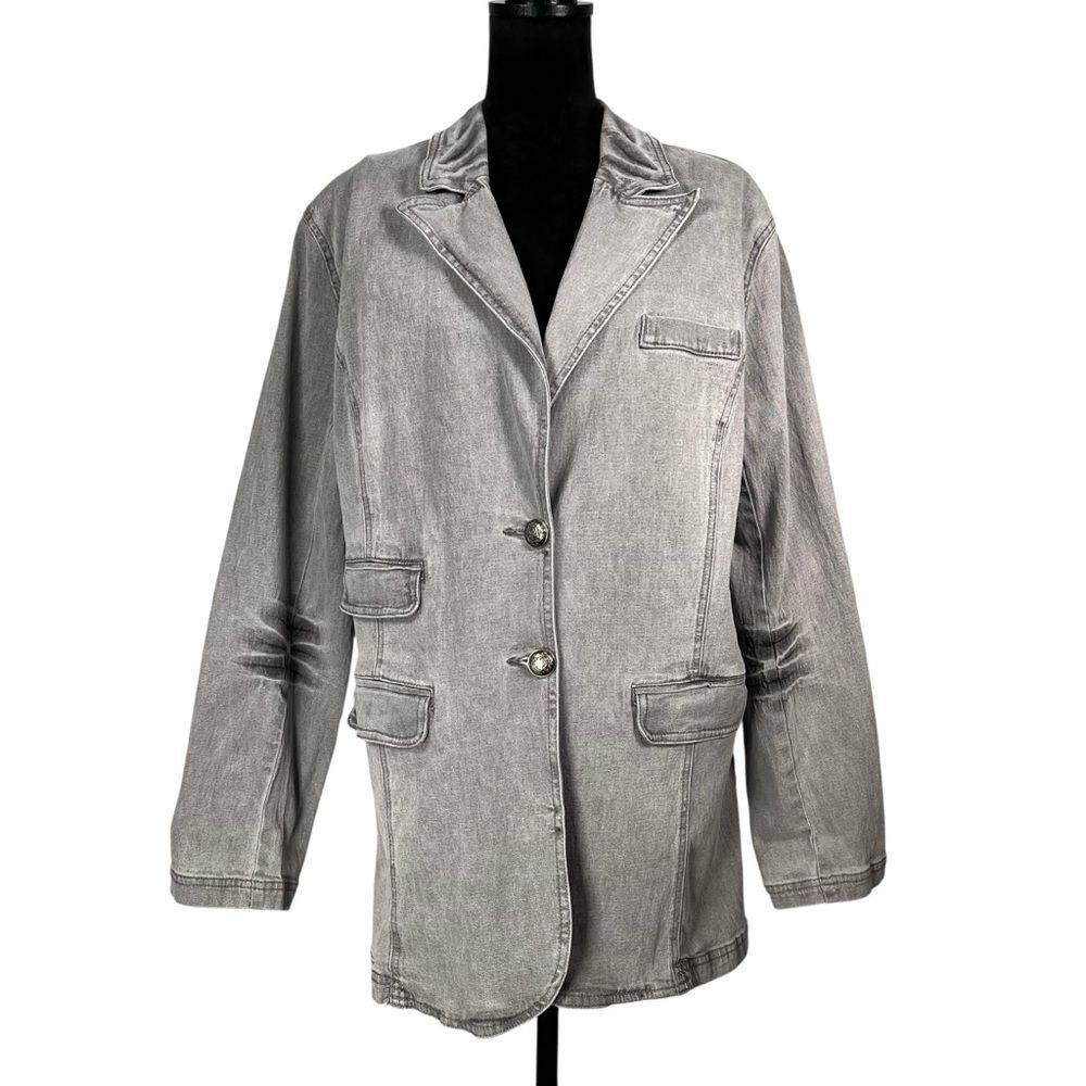 Diane Gilman Gray Jean Jacket Blazer Stone Wash Cyber Military Y2K Acid Grunge